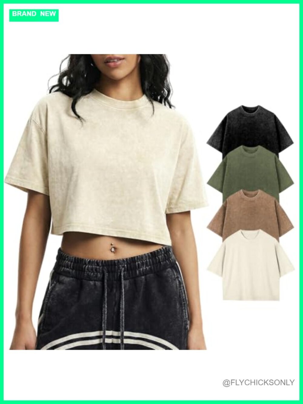100% Cotton Cropped T Shirts 4-Piece Set Acid Wash Crewneck Women's Crop Tops